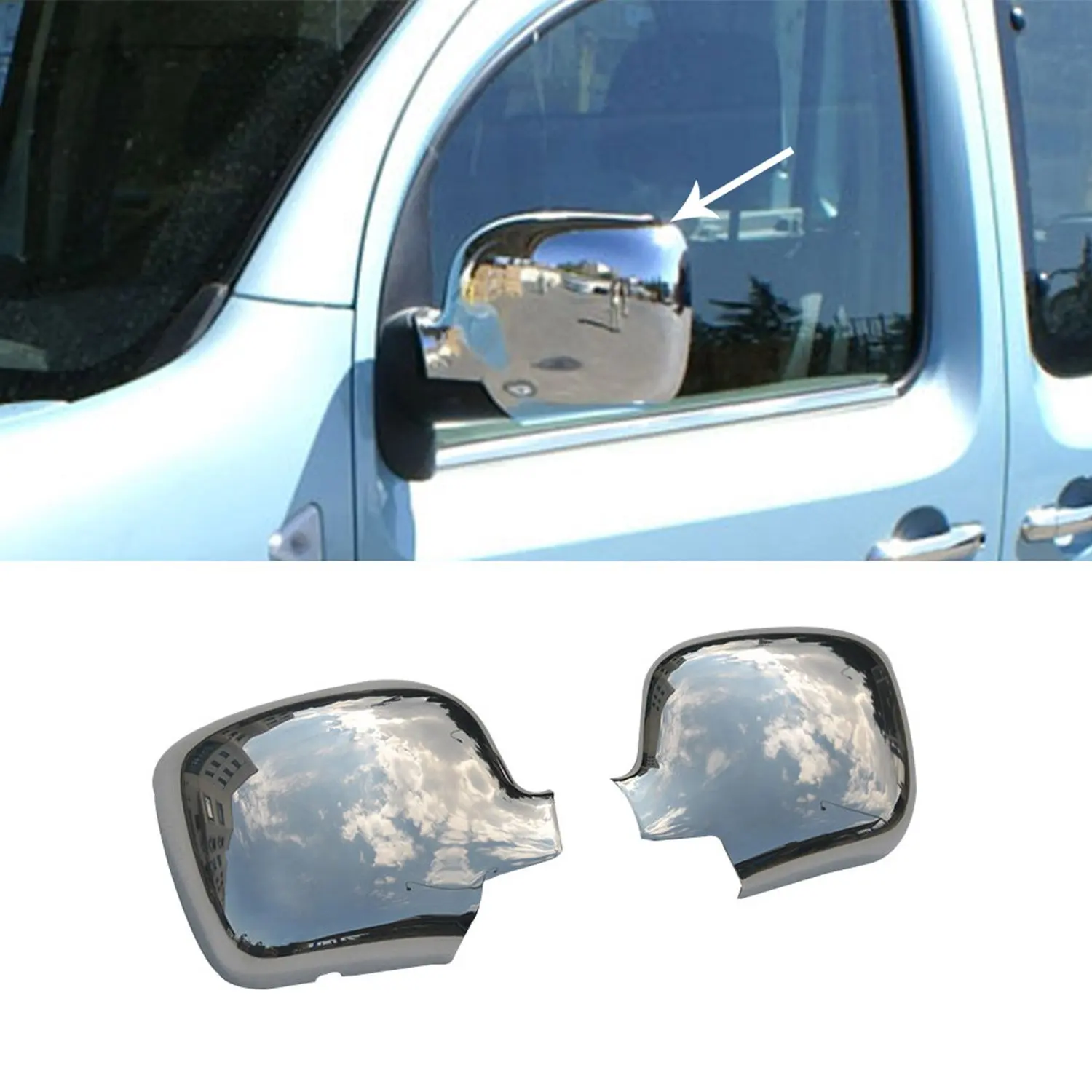 

Хромированная зеркальная крышка Renault Kangoo 2, 2 детали Abs (2008-2013)