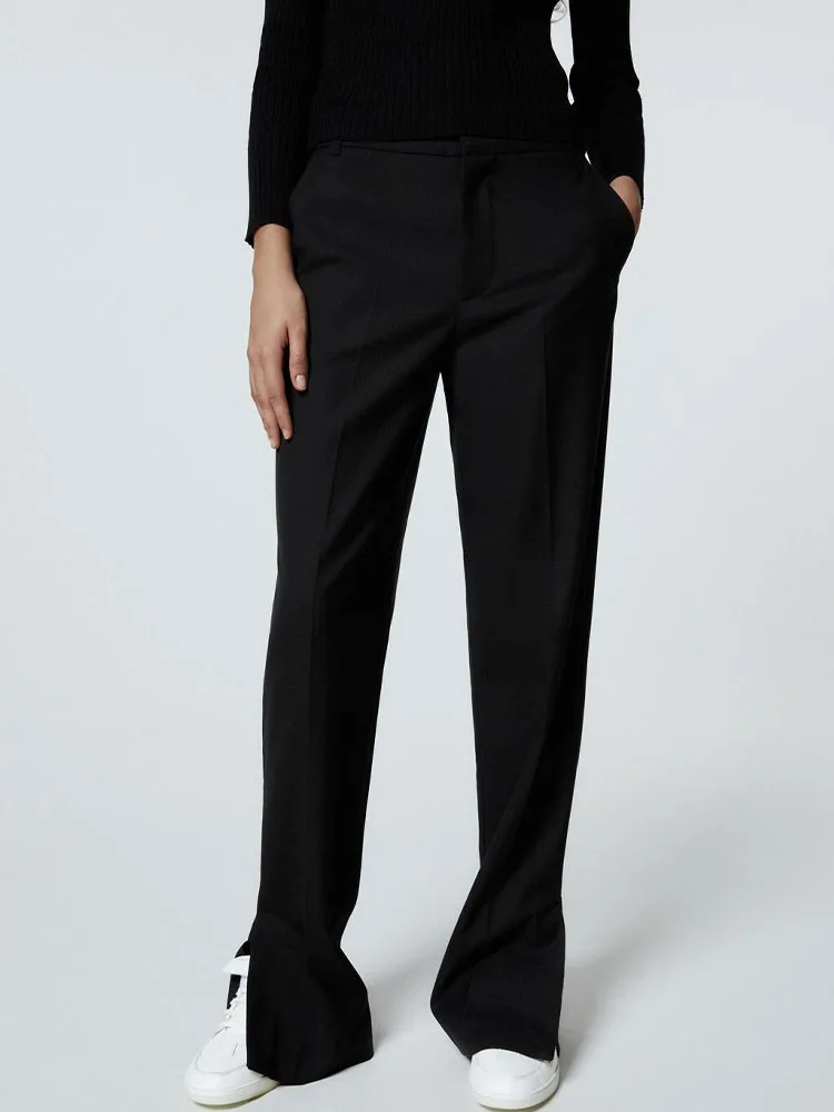 

ZA winter new TRF women's fashion all-match black split trousers neutral wind high-waist straight-leg pants
