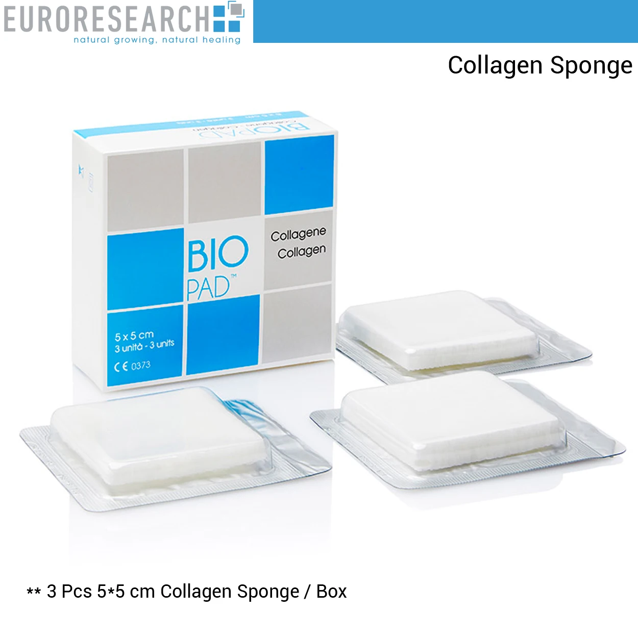 Dentreal BioPad Wound Dressing with Collagen - Collagen Sponge - 5*5 cm 3 Pcs