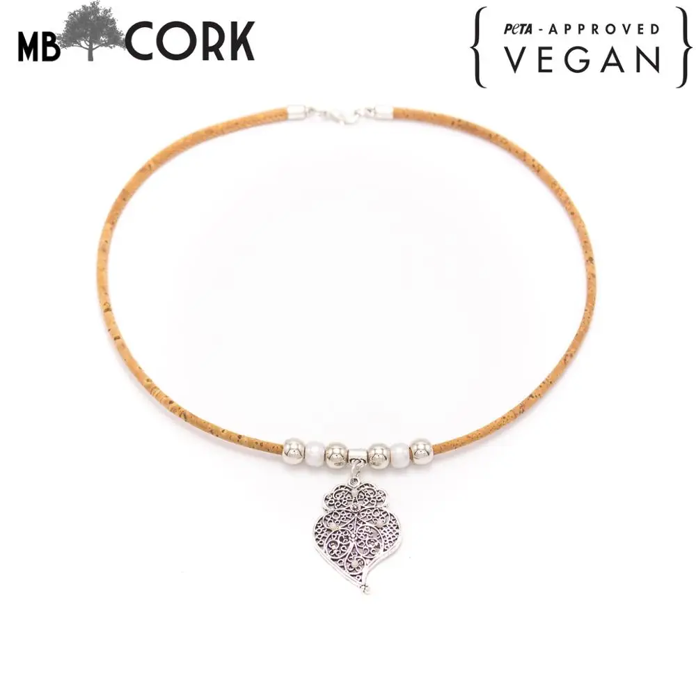 Натуральный пробковый жемчуг с сердцем женская подвеска на цепочке ручной