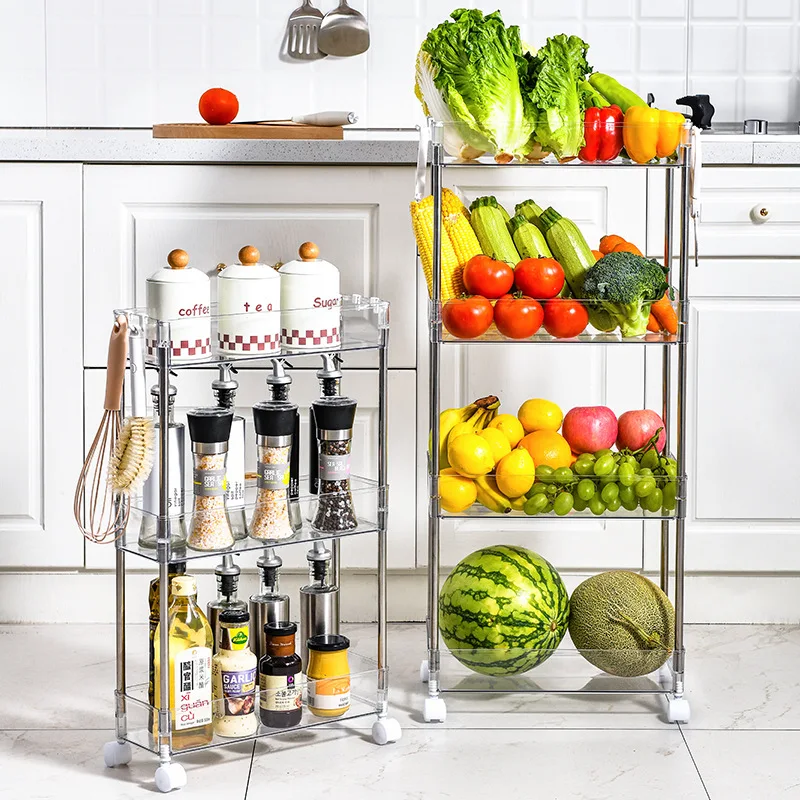 

Kitchen Rack Floor-To-Ceiling Pet Transparent Condiment Storage Stand With Wheels Removable Multi-Layer Storage Rack Shelf