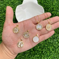 natural white shell pendant charms with cubic zirconia brass 14k gold filled 17x19mm accessories for making necklace