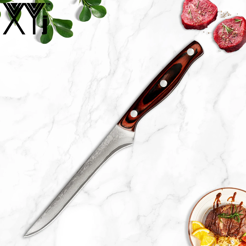 

XYj VG10 профессиональный нож для обвалки из дамасской стали, острое лезвие, деревянная ручка, филе мяса, рыбы, кухонные ножи, кухонный инструме...