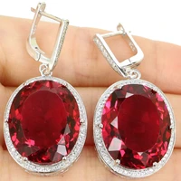 45x22mm jazaz 17 2g big heavy created pink tourmaline cz for women dating 925 solid sterling silver earrings