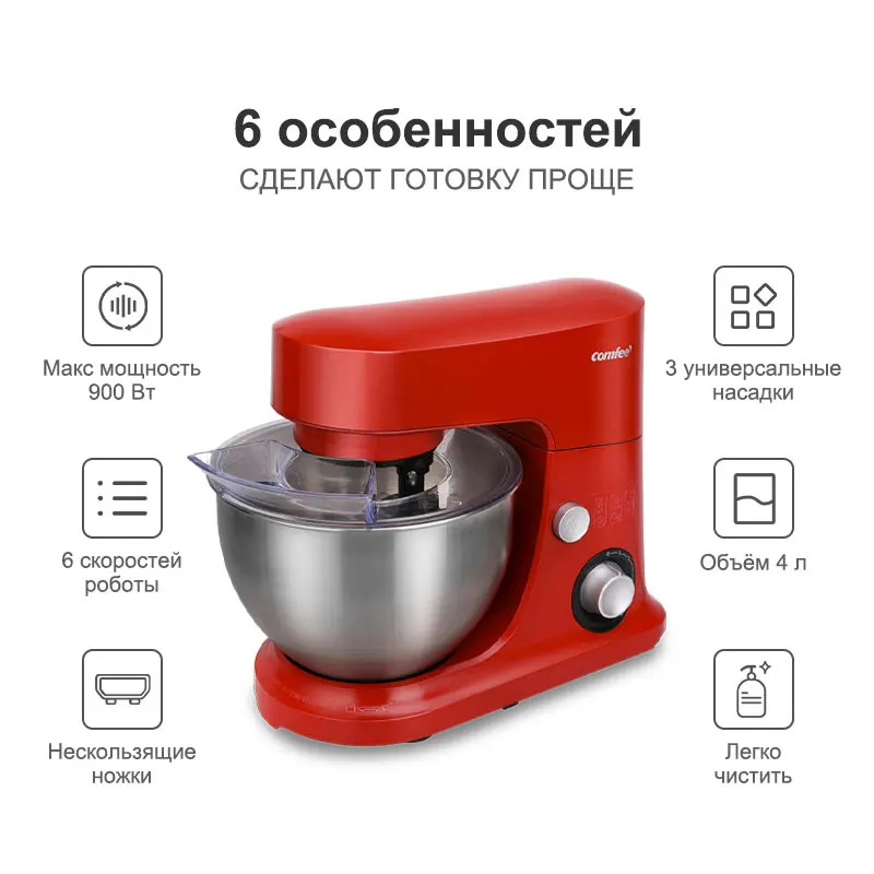 Планетарный миксер 3 в 1 Comfee CF HM2811 мощность 600 Вт и макс 900 с насадками|Миксеры| |