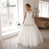scoop neck backless a line wedding dresses short sleeve lace appliques tulle bridal gown vestidos de novia robe de mari%c3%a9e %d0%bf%d0%bb%d0%b0%d1%82%d1%8c%d0%b5