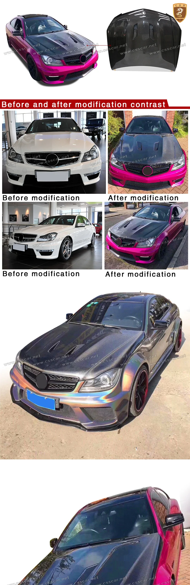 CSSCAR карбоновый капот подходит для 08-11 Mercedes Benz W204 C63 седан купе серии капот крышка AMG стиль авто аксессуары