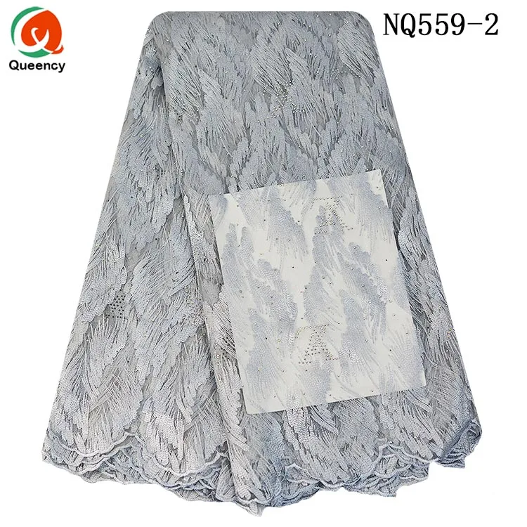 New fashion plain color African french net lace with beads and stones for party wedding NQ548 | Fabric