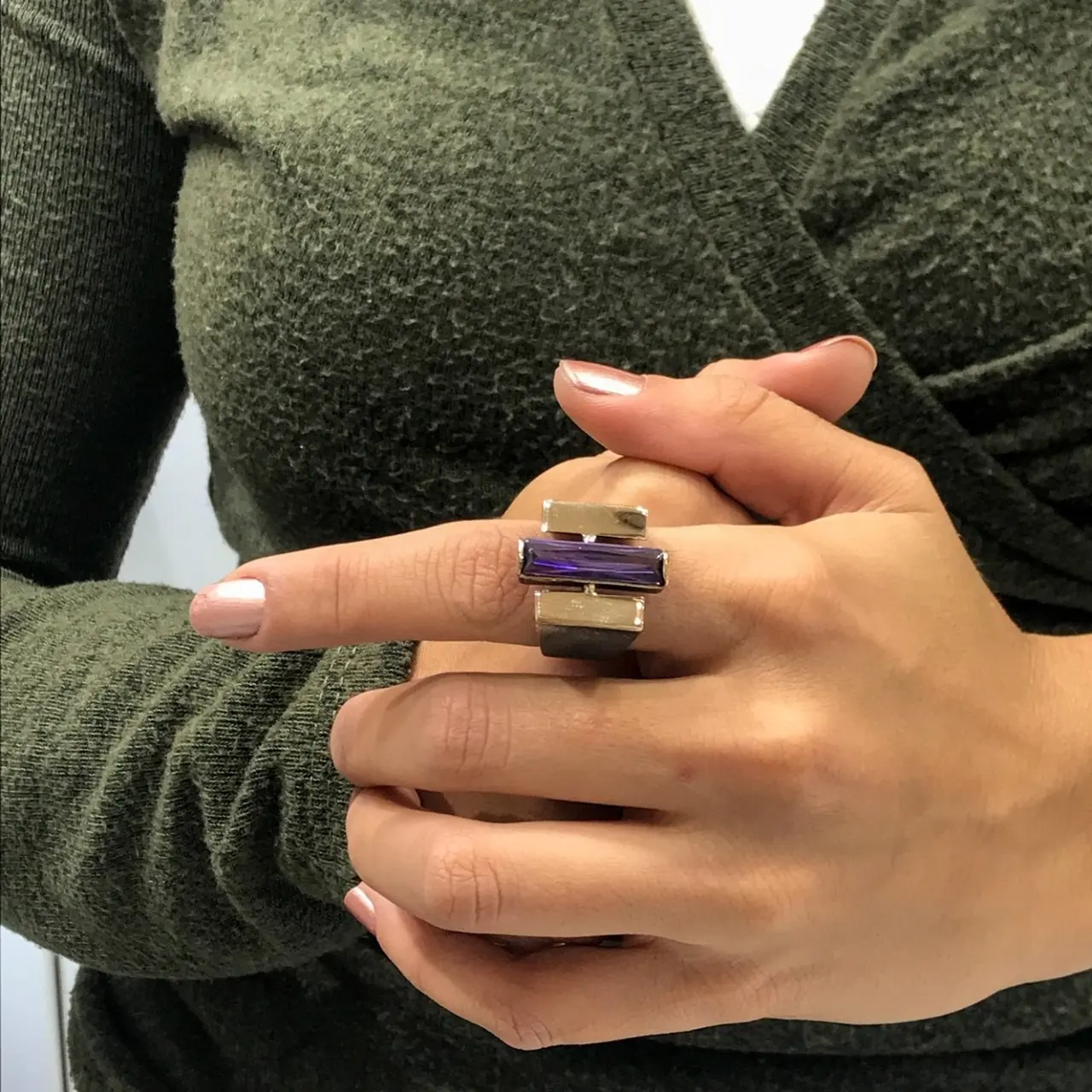 Подлинное серебряное кольцо ручной работы с аметистом|Кольца| |