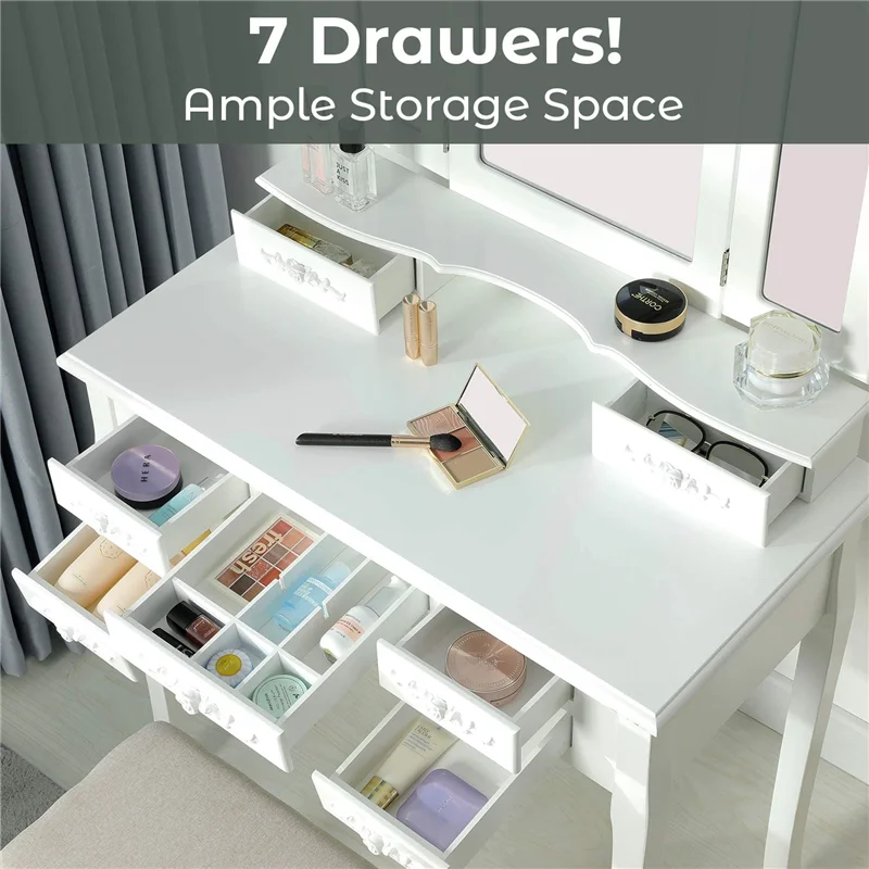 Современный туалетный столик для макияжа с трехскладным ожерельем крючком и 7
