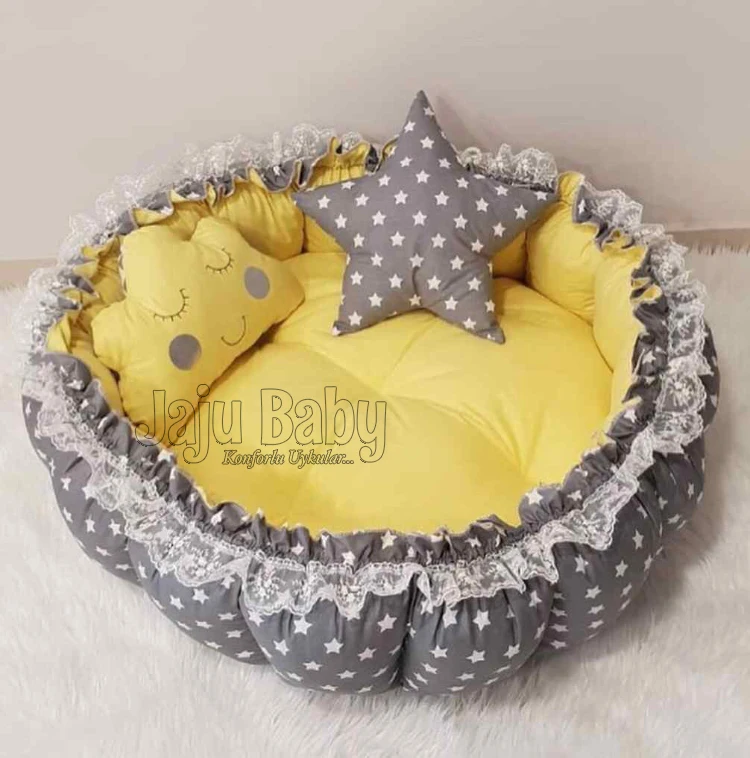 Jaju Baby Handmade Gray and Yellow Retractable Play Mat Babynest Double-sided Use Baby Activity Portable Newborn Bedding