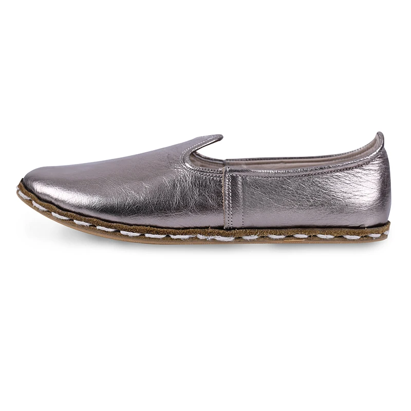 Tanyeli Fashion 2022 Women Handmade Genuine Leather Silver Shoes Slip On Casual Breathable Four Seasons Moccasins Odor Resistant Женщины