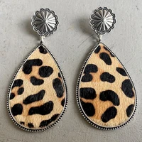 christmas fashion cheetah print leopard genuine leather teardrop earrings metal floral south style boho jewelry gift for her