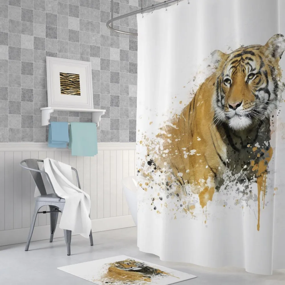 

Zethome Tiger Shower Curtain 180 x 200 cm Digital Print Modern Design Polyester Fabric Waterproof Washable Mould (71" x 78")