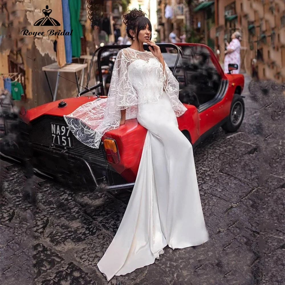 

Mermaid Sexy Shawl Sleeveless Sweep Zipper Sweetheart Satin Floor-Length Lace Wedding Dress 2022 Bridal Gown robes de soirée