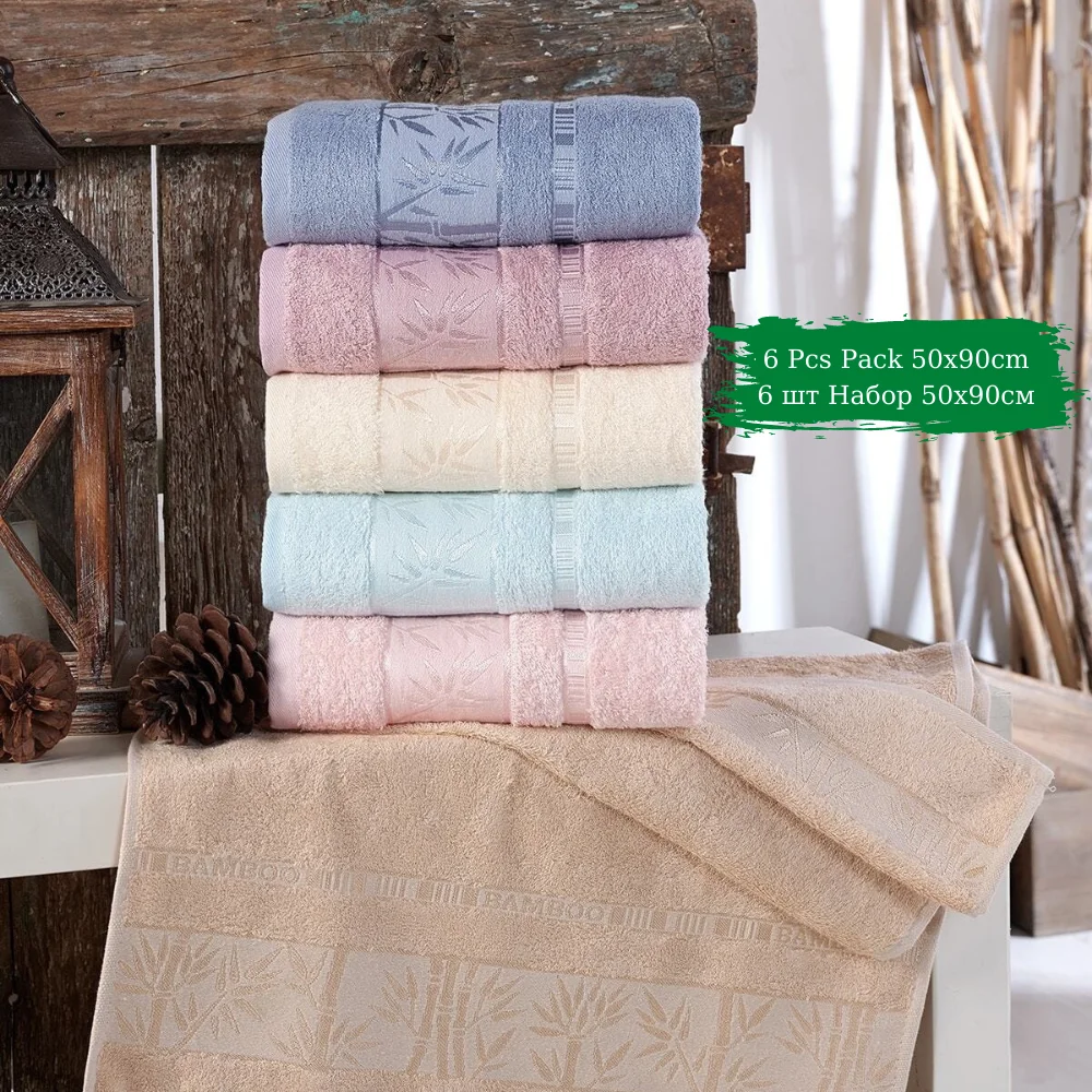 Turkish Pure %100 Cotton 6 Pcs 50x90 Cm Super Absorbent Towel Set Soft 2021 Blue Purple Yellow Cyan Pink Brown Home Textile