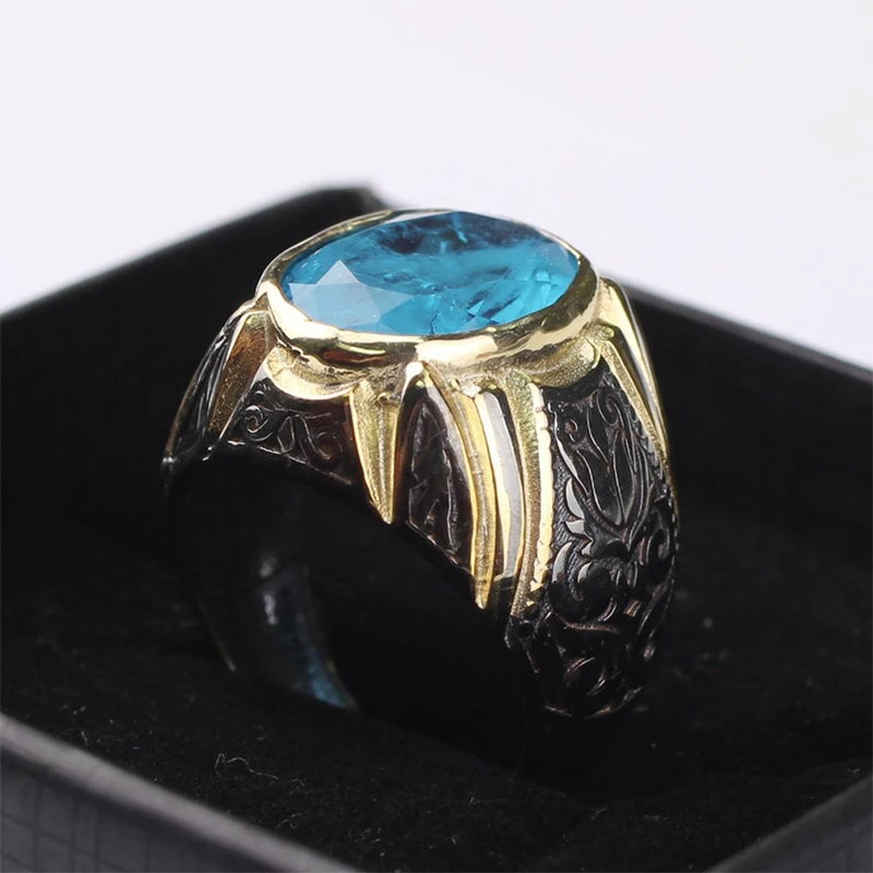 

Paraiba Tourmaline Mans Handmade 925 Silver Ring, Handmade 18 K Gold Plated Oval shaped Sky Blue Paraiba