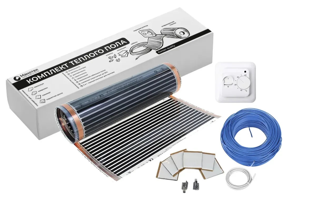 Теплый пол электрический с регулятором и полным комплектом для подключения под