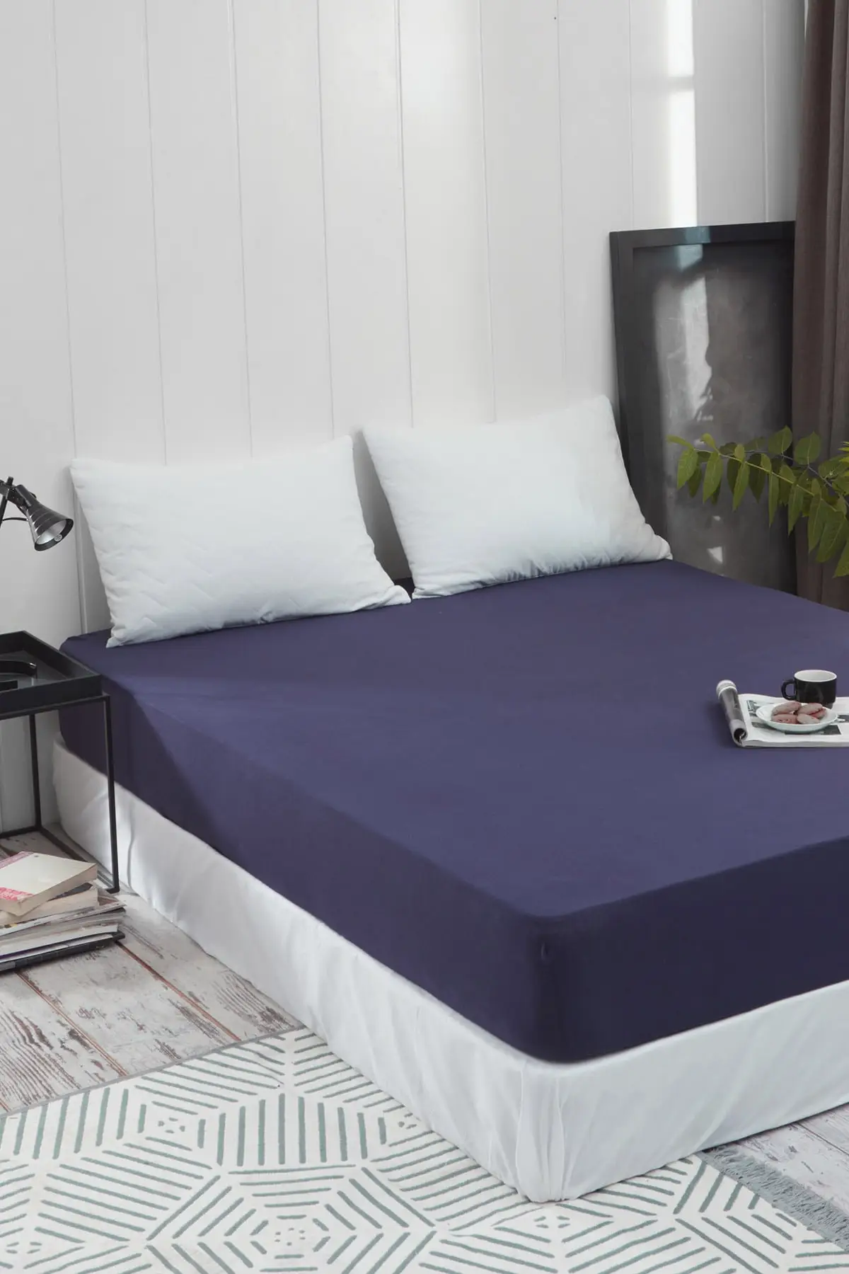 

Pure %100 Cotton Combing Luxury Solid Navy Blue Fitted Sheet Elastic Bed Linens Mattress Cover 160x200 Comfortable Modern 2020