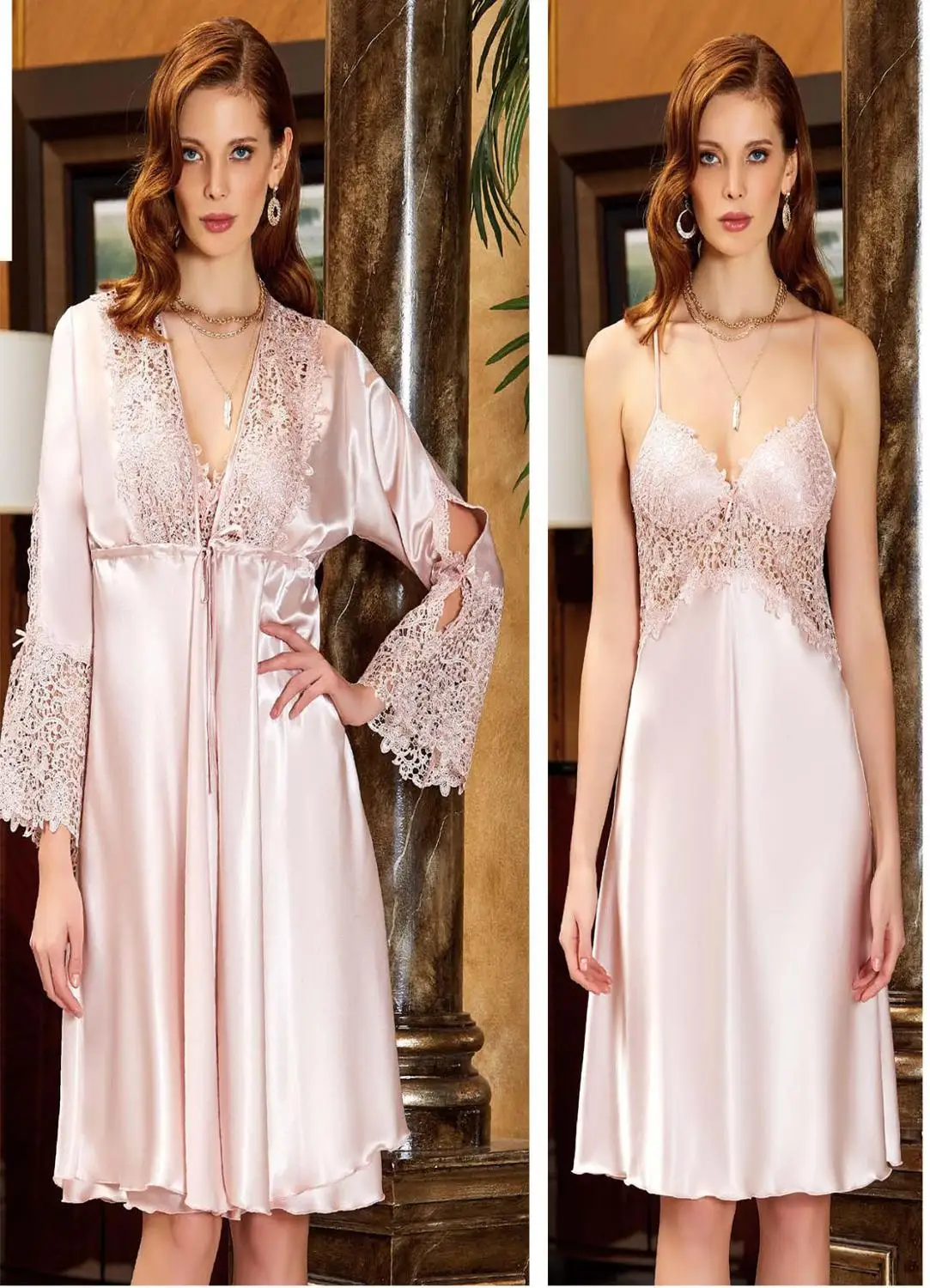 

Women's White Nightgown Dressing Gown Set Cotton Lycra Lace Long 6 Piece Underwear Comfortable Sleep Wearable horse Home Wedding Do