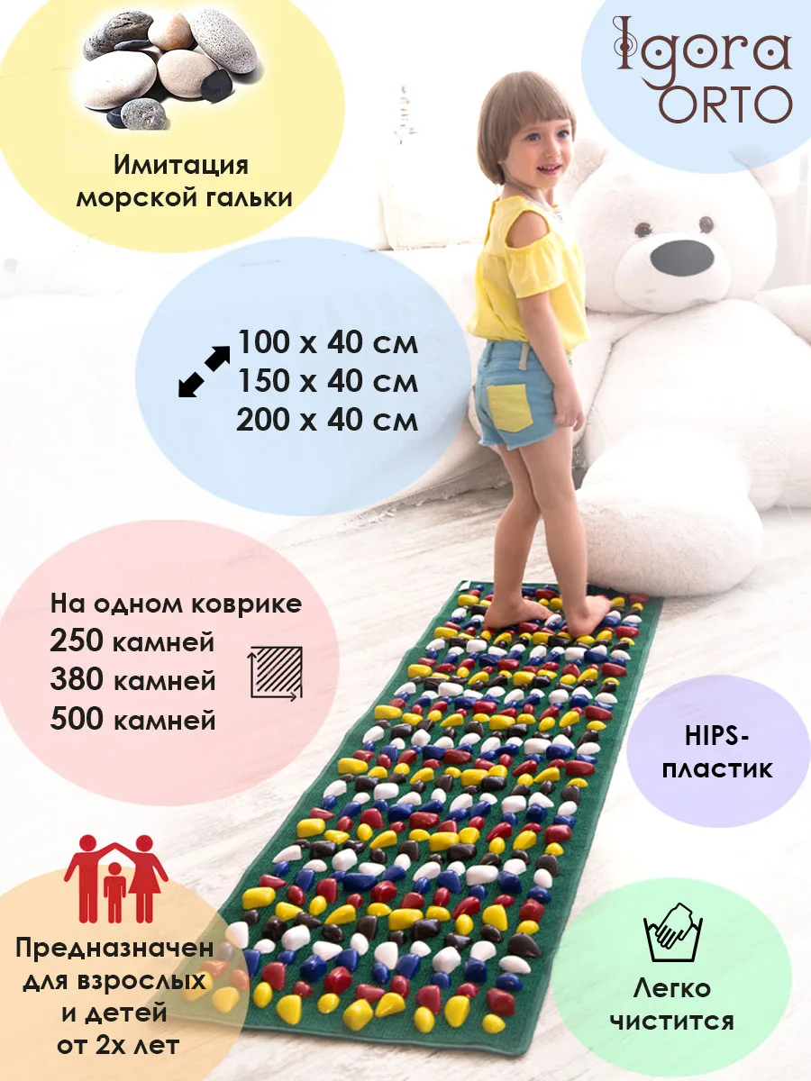 массажный Коврик с камнями / ортопедический коврик галькой массажная дорожка