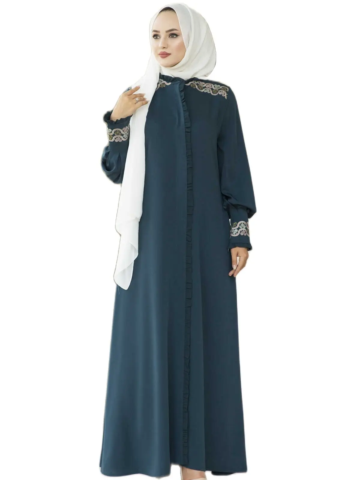 

Embroidered Stone Detail Ferace Ramadan Kaftan Dubai Abaya Turkey Muslim Women Hijab Dress Islamic Caftan Marocain Dresses