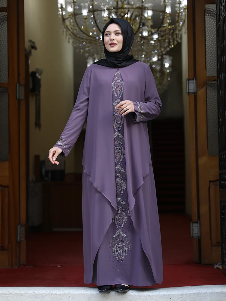 Мусульманское вечернее платье большого размера с принтом шифоновое эластичное в