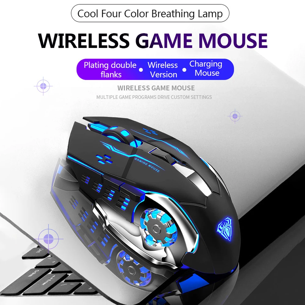 aula sc100 wireless silent gaming mouse rechargeable 1600 dpi 7 buttons ergonomic optical usb mute mouse for pc laptop desktop free global shipping