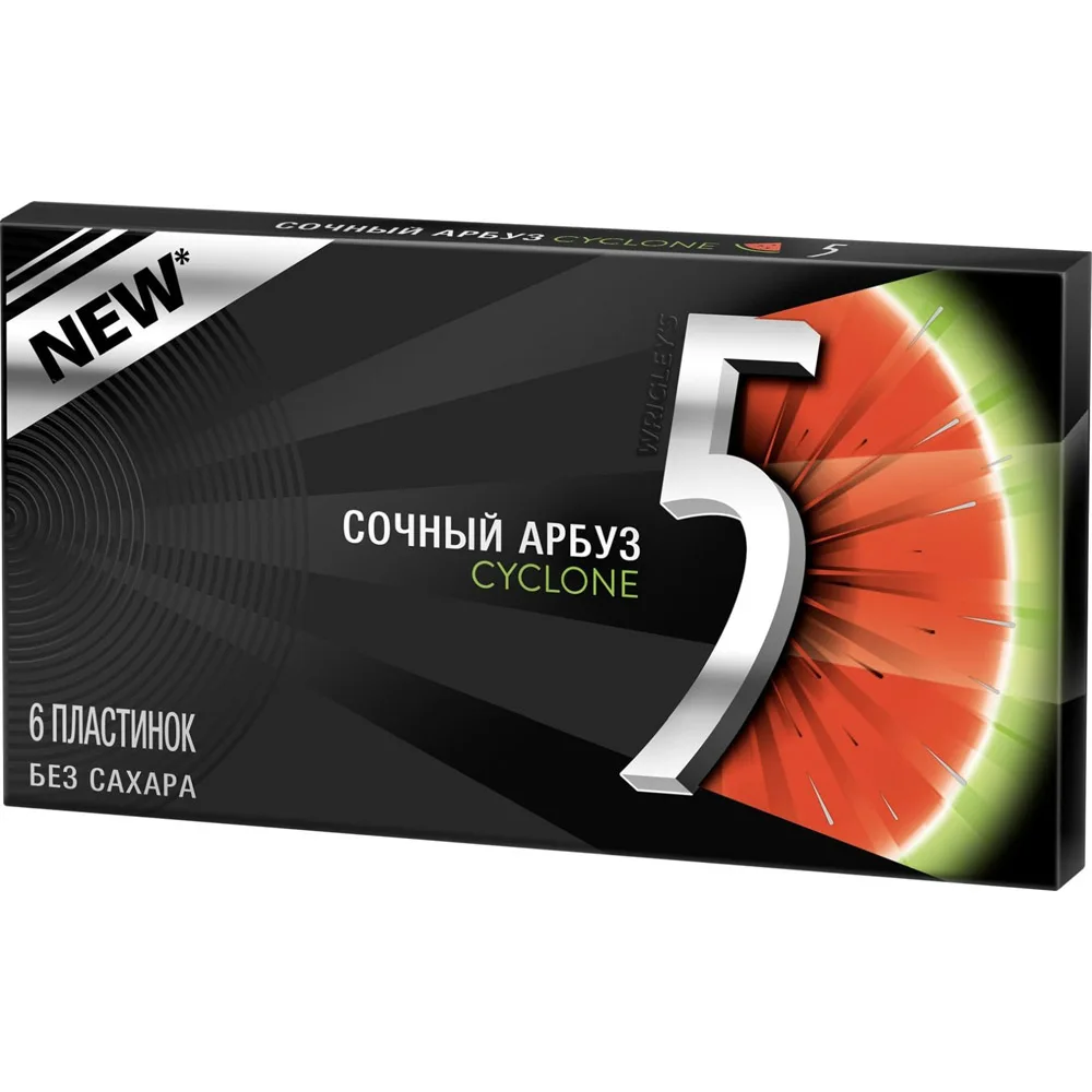 Wrigley's 5 жевательная резинка Cyclone (Арбузный шквал) 18 шт 15.6 гр|Жевательная резинка| |