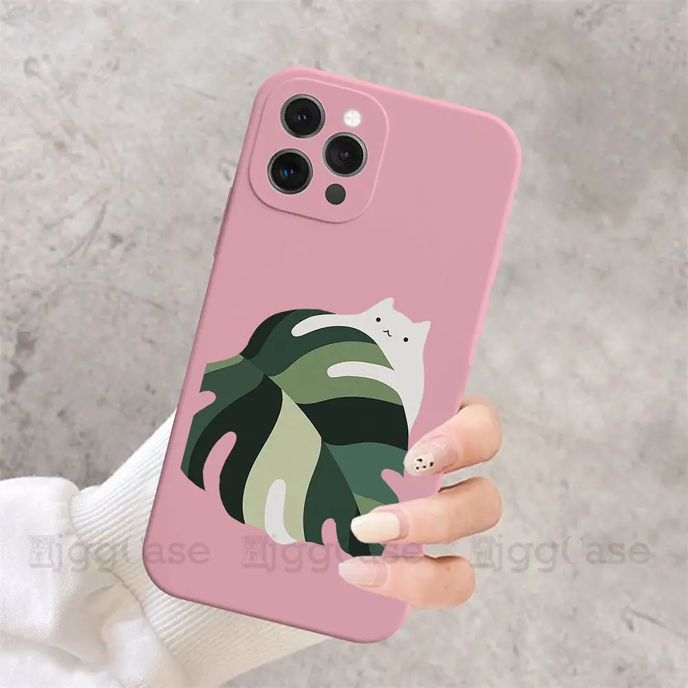 Мягкий силиконовый чехол с изображением кошки и растения для iphone 11 12 13 Pro Mini X XS Max XR