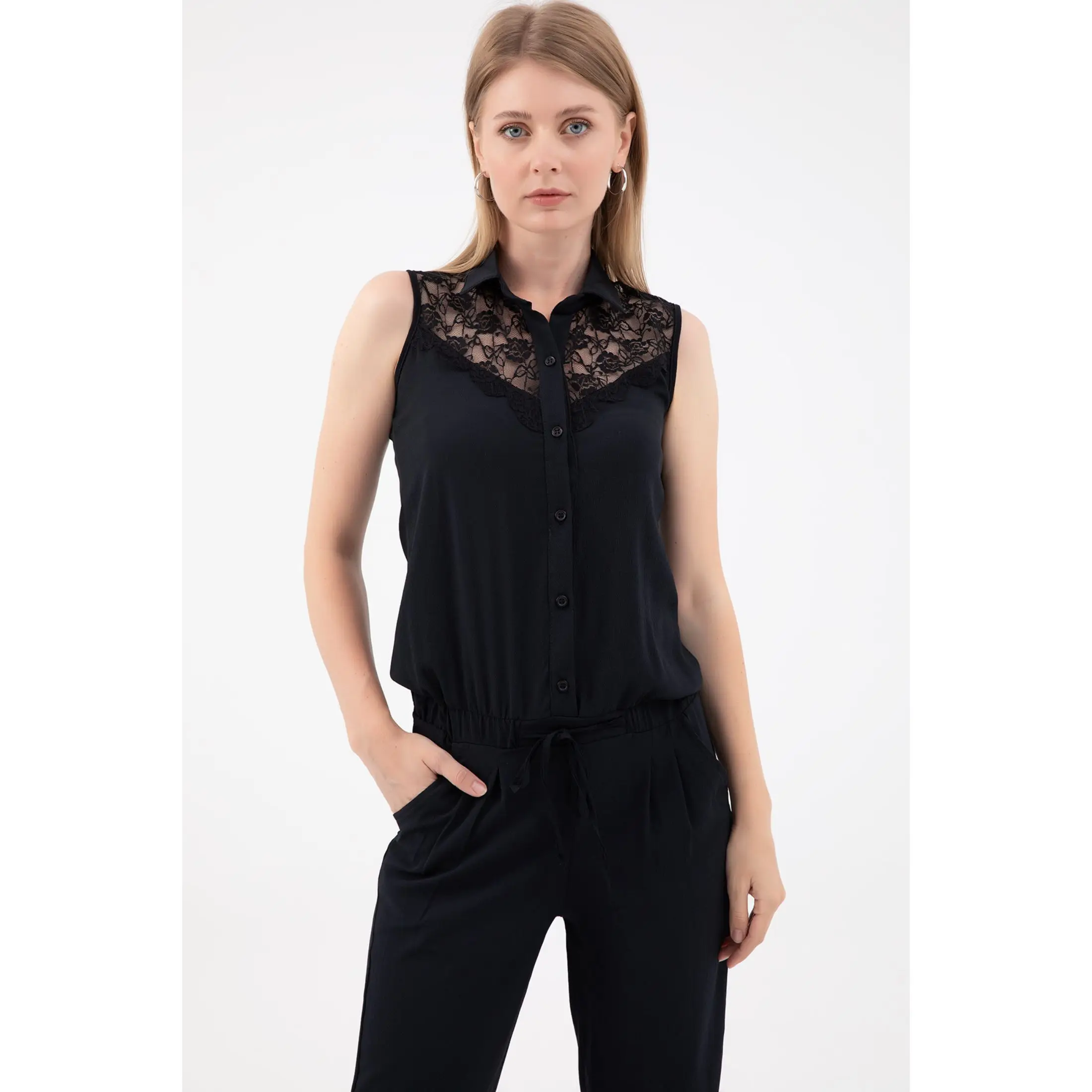 

Женский кружевной комбинезон, черный комбинезон на пуговицах, комбинезоны без рукавов с вырезом лодочкой и V-образным вырезом, Турция 2022