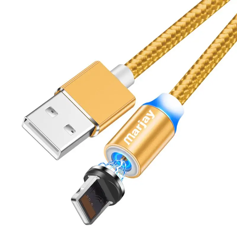 Магнитный зарядный кабель Marjay, 1 м, кабель Micro USB для iPhone XR XS Max X, магнитное зарядное устройство, usb type C, светодиодный кабель для зарядки - Цвет: Gold IOS Cable