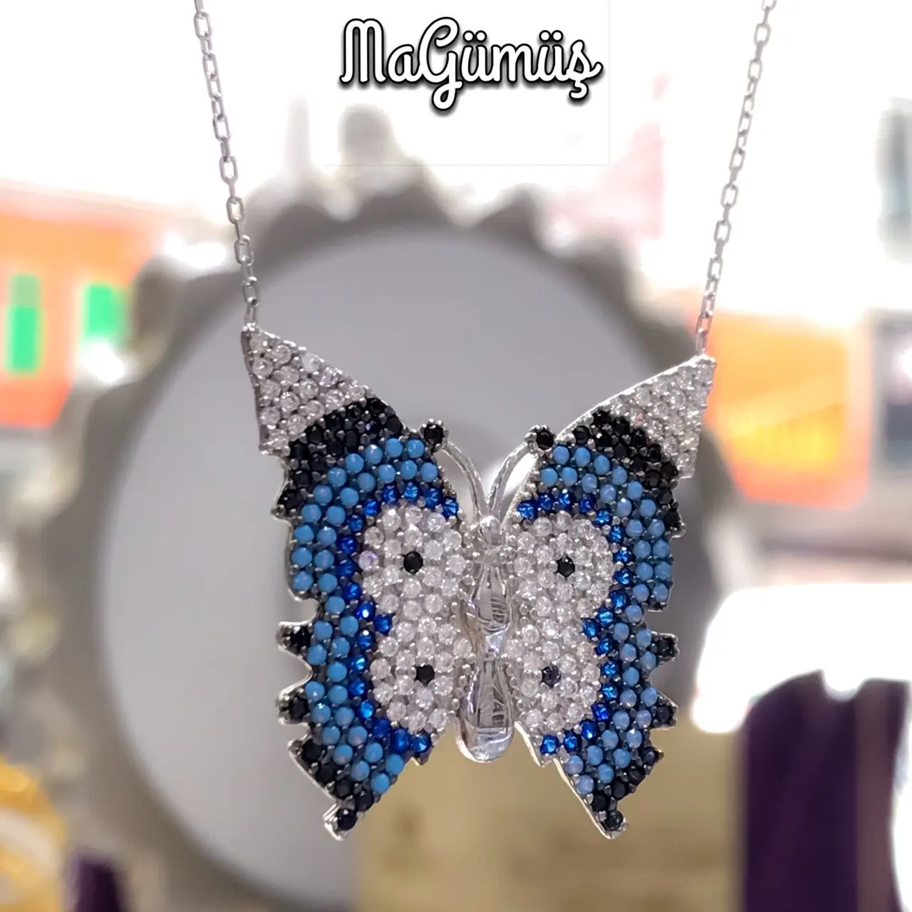 

New Big Size Different 3 Dimensional Butterfly Silver Necklace