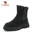Женские ботильоны на меху CAMEL, теплые бархатные ботинки с квадратным каблуком, на молнии, зимняя обувь, 2021