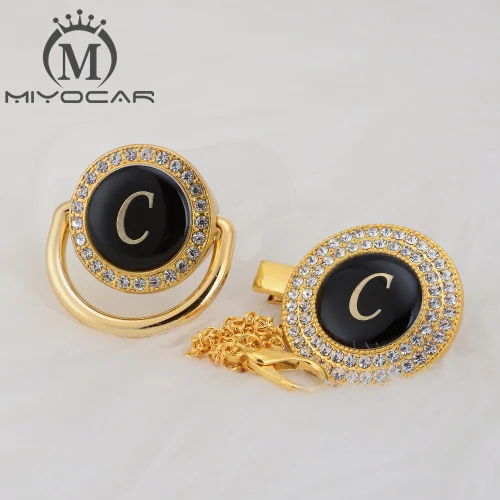 LC-1 6-18m MIYOCAR золото серебро имя инициалы буквы C прекрасный bling соска и соска клип набор BPA бесплатно пустышка bling уникальный дизайн LC - Цвет: LC-1 6-18m