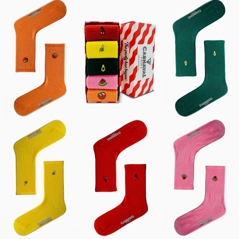 

Socks 5 Pieces Set Fruits Printed Design Unisex Women And Men Sweatproof Washable Flex Discount Summer Spring Autumn Fashion
