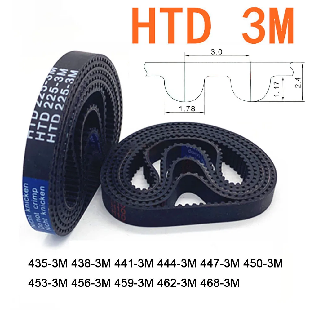 

1pcs HTD3M Rubber Timing Belt Width 6 10 15 20mm Pitch Length 435 438 441 444 447 450 453 456 459 462 468mm Synchronous Belt