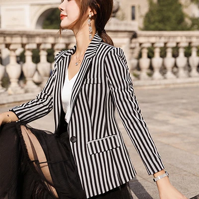 Black Blazer Новинка размера плюс 4XL женский Блейзер Куртка пальто весна лето осень зима Повседневный длинный рукав розовый черный желтый полосатый жакет Блейзер - Цвет: Black Blazer