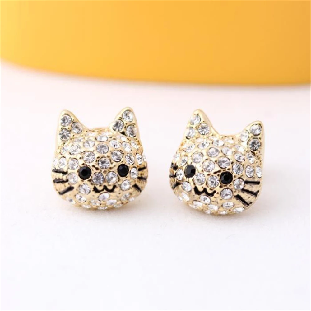 

Cute Gold Cat Stud Earrings Exquisite Women's Earrings Fashion Accessories Party Jewelry Full Rhinestone Stud Earrings Girl Gift