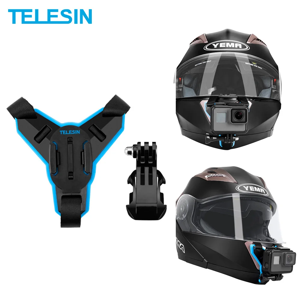 

TELESIN Motorcycle Helmet Strap Mount Action Camera Front Chin Mount for GoPro Hero 10 9 8 7 6 5 DJI Osmo camera Accessories