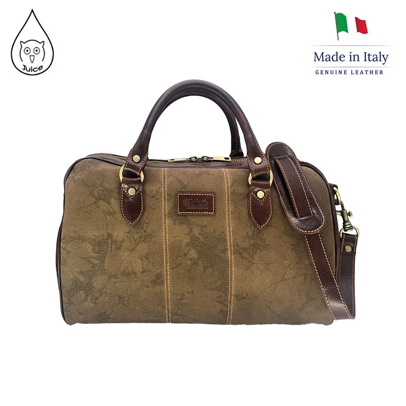 Сумка для сна из натуральной кожи вместительная Холщовая верх черный/коричневый