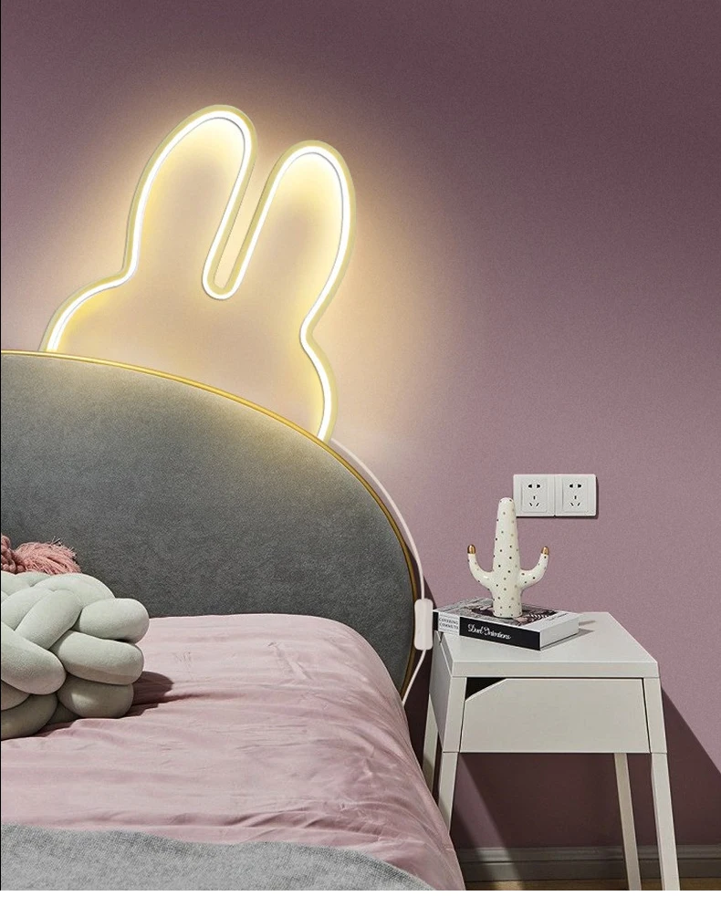 plug in wall lights Cute Led Rabbit Wall Lights USB Powered Baby Desk Table Lamp For Bedroom Bedside Children Kid's Room Home Decor Atmosphere Light wall sconce lighting