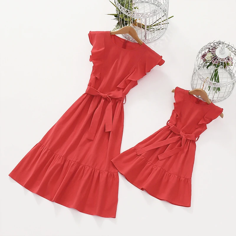 

PopReal Parent-Child Outfit Mom Daughter Dress A-Line Skirt Flying Sleeves Family Matching Clothes Mother And Daughter Outfits