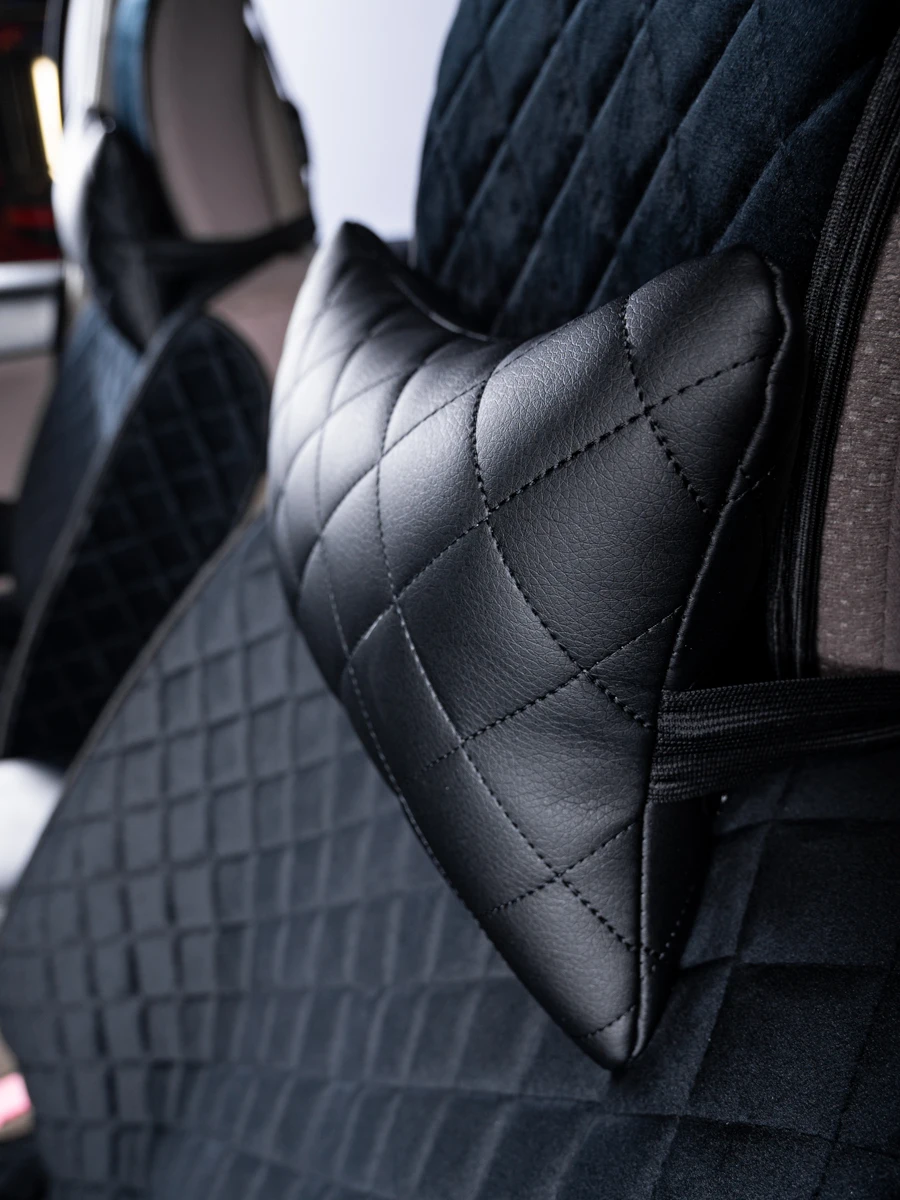 Pillow under the neck carstyle of eco-leather black rhombus |