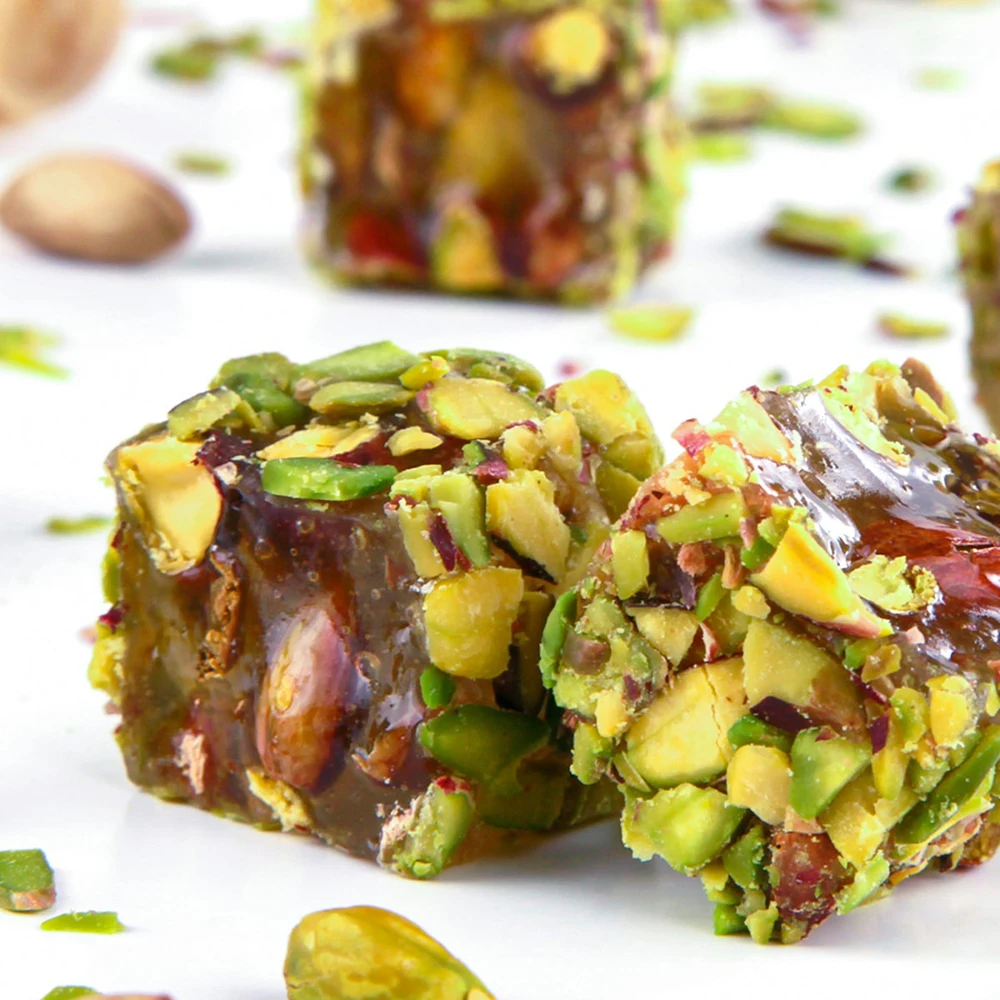 

Turkish Delight with Honey and Pistachio Covered with Net Pistachio 500 Gr