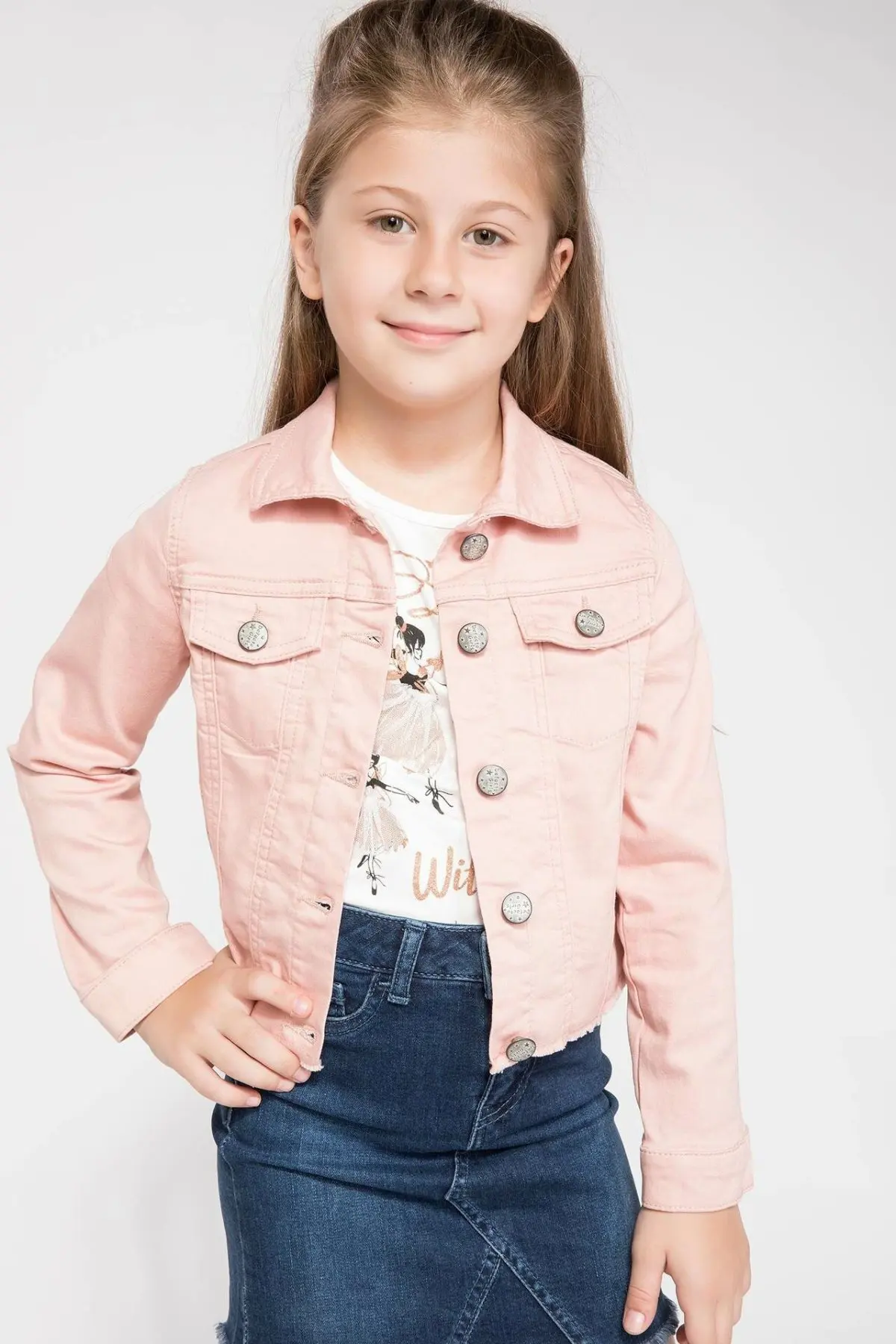 DeFacto/модные однотонные джинсы для девочек куртка детское повседневное свободное