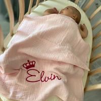 baby girl boys name personalized swaddle blanket double layer muslin fabric custom embroidered 50x70cm babies shoulder cover
