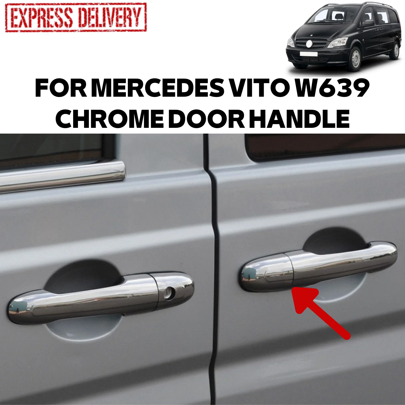 

FOR MERCEDES VITO W639 2003-2014 2 PIECE CHROME DOOR HANDLE TRIM STAINLESS STEEL OUTDOOR ACCESSORY SIDE PANEL TRACK CAR MODIFIED