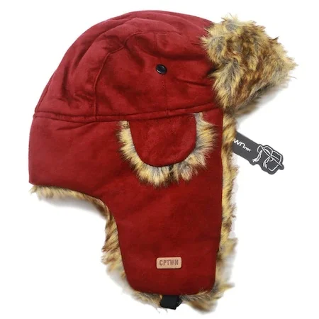 Unisex. Original Nubuck Leather Winter Hat with Pilot Fur. Hunting Fishing Ski Rain