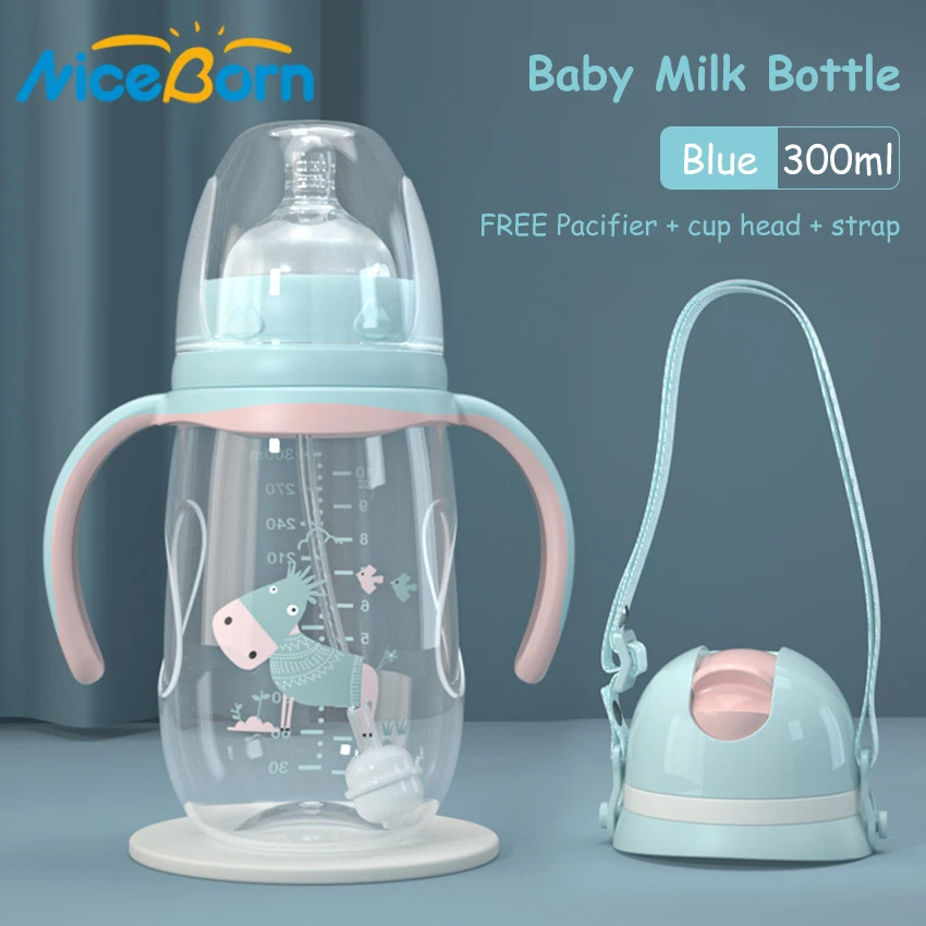 

Niceborn 300ML Baby Sippy Cup Milk Bottle with Straw and Gravity Ball for 360 Sucking Baby and Toddler with Double Handle